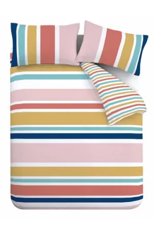 Image of Catherine Lansfield Brighton Bright Stripe Duvet Cover and Pillowcase Set MultiColoured