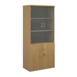 Image of Universal combination unit with glass upper doors 1790mm high with 4 shelves - oak