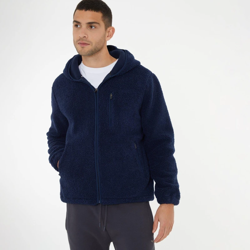 Image of Threadbare Mens Borg Zip Hoodie Navy male XXL