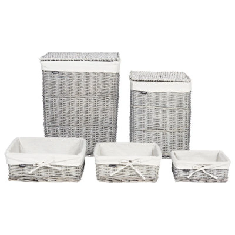 Image of Beliani Set Of 5 Baskets Ella Willow Wood Grey 50/86 L