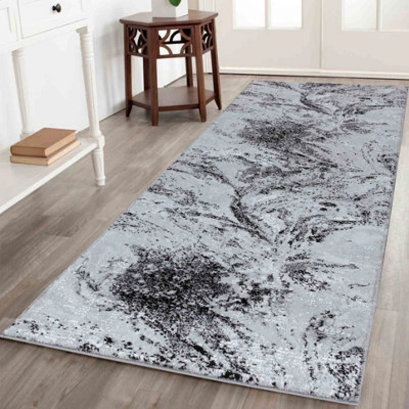 Image of Modern Abstract Water Flow Grunge Texture Area Rugs Black 60X220 Cm