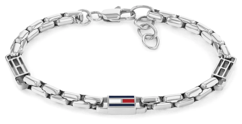 Image of Tommy Hilfiger 2790674 3D Flag Metal Silver Chain Bracelet Jewellery