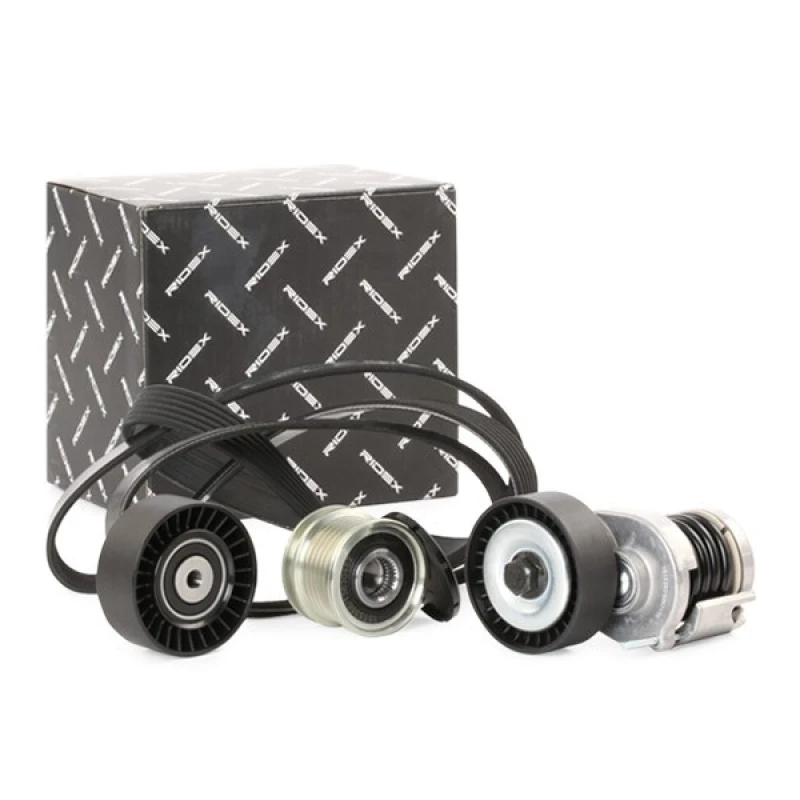 Image of RIDEX 542R0257 V-ribbed belt set Pulleys: with freewheel belt pulley V-Ribbed Belt Set (542)