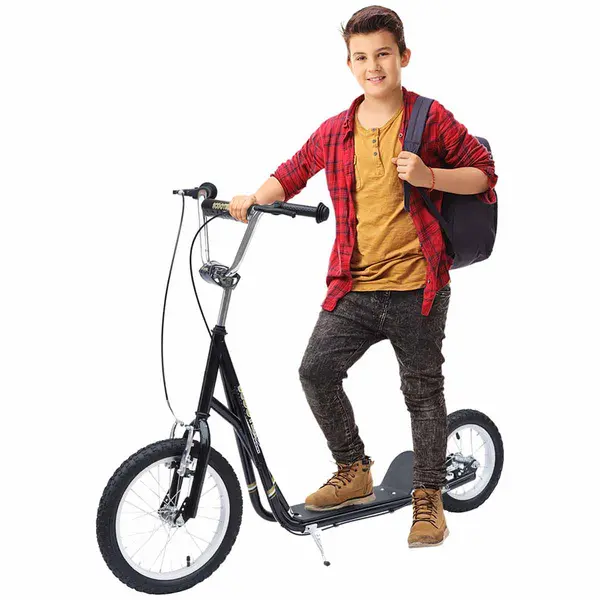 Image of Homcom Teen Scooter Adjustable Height Dual Brakes Rubber Wheels Kickstand, Black 371-028BK