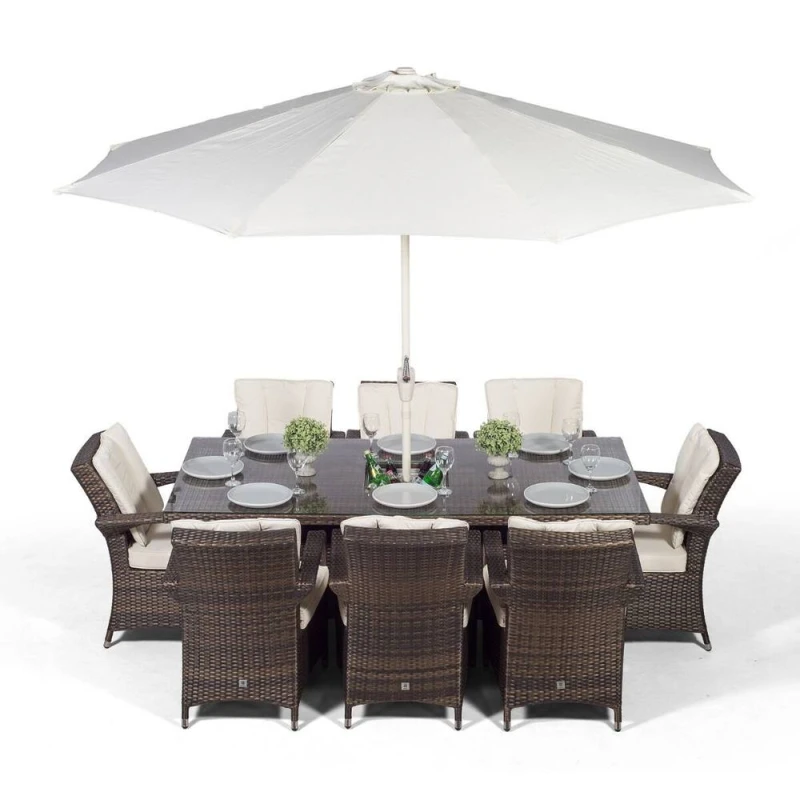 Image of Thats Furniture Arizona Rectangle 8 Seat Rattan Dining Set Ice Bucket Drinks Cooler in Brown Brown Unisex
