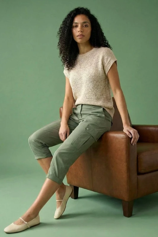 Image of Roman Womens Cropped Cargo Stretch Trouser in Khaki Size: 18 Khaki Female 18
