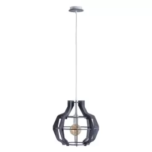 image of Bento Wire Frame Pendant Ceiling Light Grey, 38.5cm, 1x E27