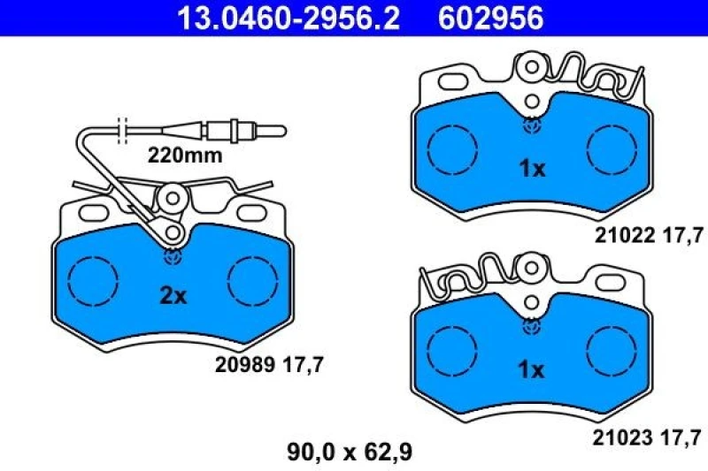Image of ATE 13.0460-2956.2 Brake pad set incl. wear warning contact Brake Pad Set,disc brake (402)