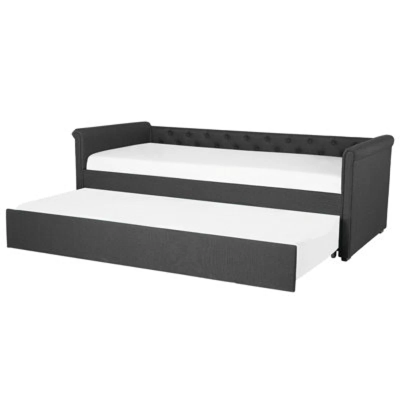 Image of Beliani Trundle Bed Fabric Libourne 80 X 200 Cm (Eu Small Single) Dark Grey