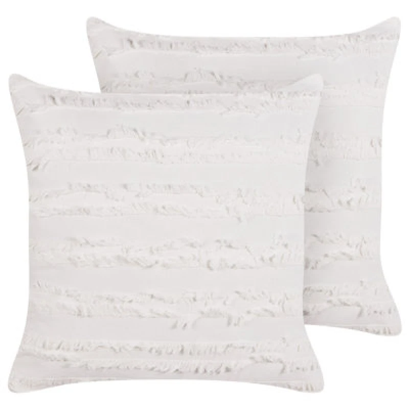 Image of Beliani Set Of 2 Decorative Cushions Makneh Cotton 45 X 45cm White Solid