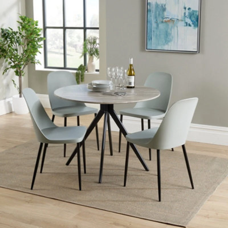 Image of Core Products Aspen Grey Oak Effect 100Cm Round Dining Table With 4 Light Grey Plastic Duo Design Chairs