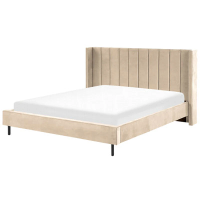 Image of Beliani Bed Velvet Villette 180 X 200 Cm (Eu Super King) Beige