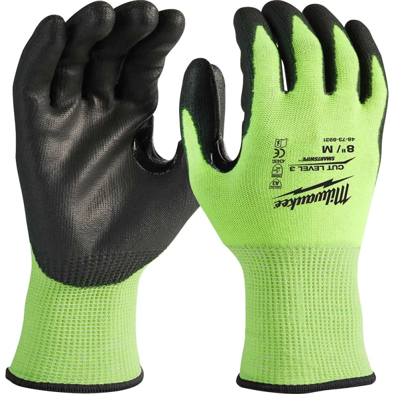 Image of Milwaukee Hi Vis Cut Level 3 Dipped Work Gloves 4932478131 Colour: Black / Yellow