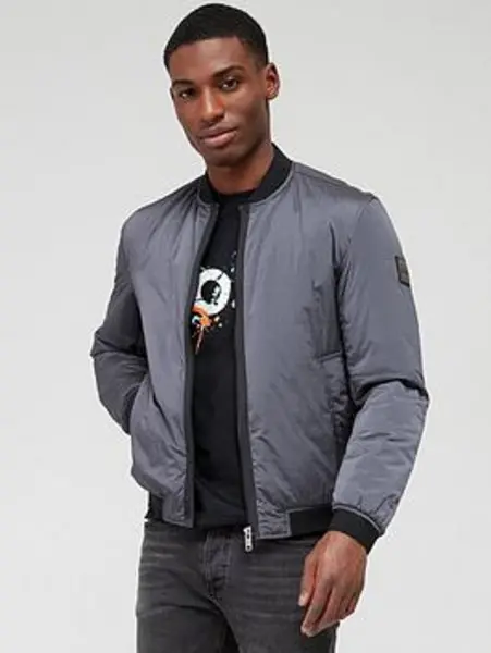 image of BOSS Overse Bomber Jacket - Dark Grey, Size 46, Men Dark Grey VFZJN Male 46