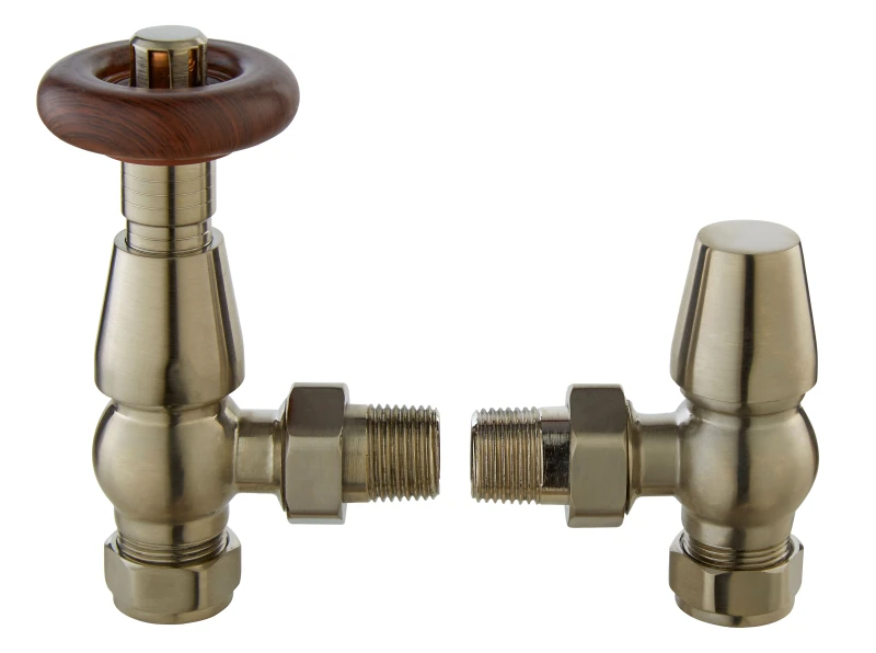 Image of Balterley Heating Accessories Camden Angled Thermostatic Valve - Satin Nickel in Silver Silver Unisex