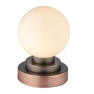 Image of Antique Copper Stepped Table Lamp & Opal Glass Shade Designer Living Room Light