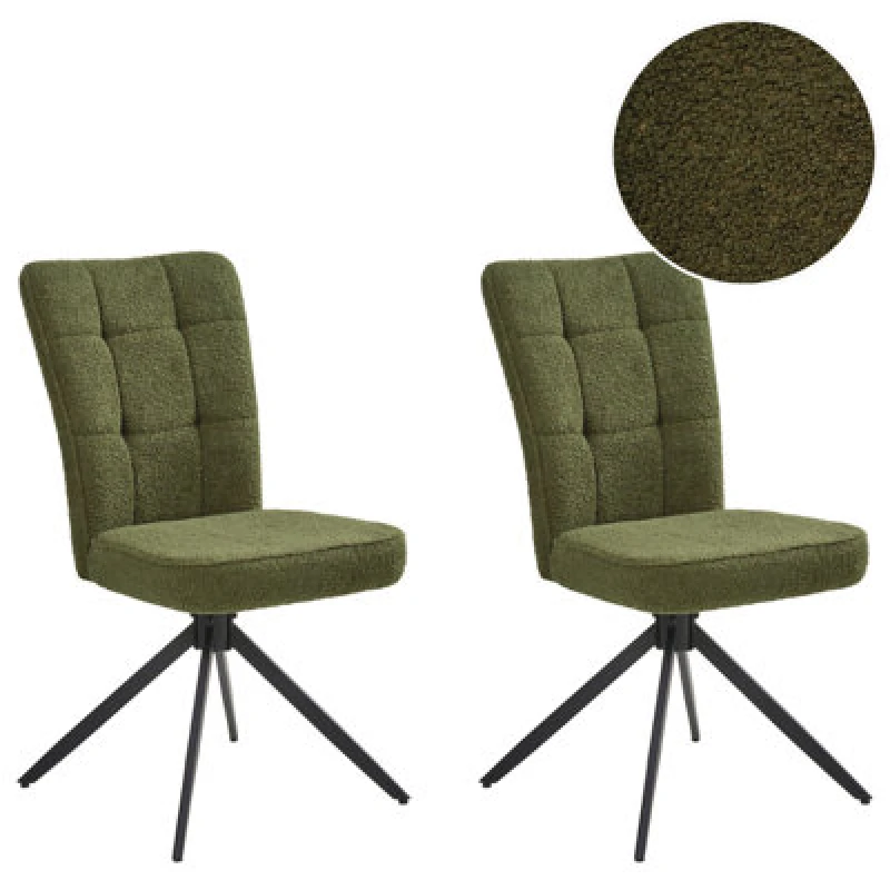 Image of Beliani Set Of 2 Dining Chairs Swivel Ryan Boucle Green