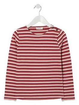 Image of FatFace Girls Long Sleeve Breton Stripe T-Shirt - Dusky Pink Size Age: 7-8 Years, Women