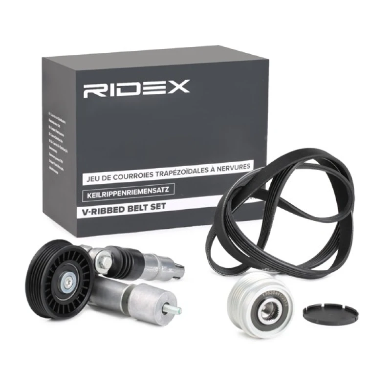 Image of RIDEX 542R0271 V-ribbed belt set Pulleys: with freewheel belt pulley V-Ribbed Belt Set (542)