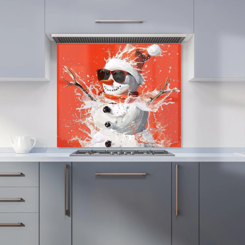 Image of Warren Reed - Designer Cool Snowman in Winter Splash Kitchen Splashback in Purple Size: 600mm x 750mm Purple Unisex 600mm x 750mm