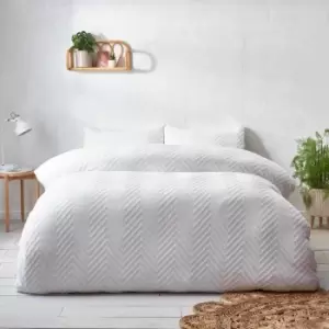 image of The Linen Yard Chevron Tuft Double Duvet Cover Set Cotton White