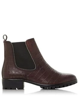 image of Dune London Portoxx Leather Stud Chelsea Boots - Berry Size 5, Women