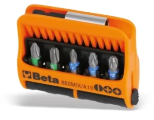 image of Beta Tools 860 MIX/A10 10pc Bit Set (Flat, PH, PZ) with Magnetic Holder in Case