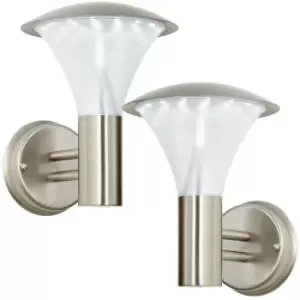 Image of 2 PACK IP44 Outdoor LED Lamp Brushed Steel Wall Lantern Porch Vase Curved Light