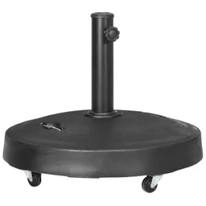 Image of Outsunny Resin Garden Parasol Base with Wheels and Retractable Handles, Round Outdoor Market Umbrella Stand Weight for Poles of Φ38 - Φ48mm, Black