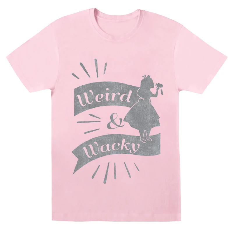 Image of Disney Men Alice In Wonderland Weird And Wacky T-Shirt in Baby Pink Size: Small Baby Pink S Male 5059568303967