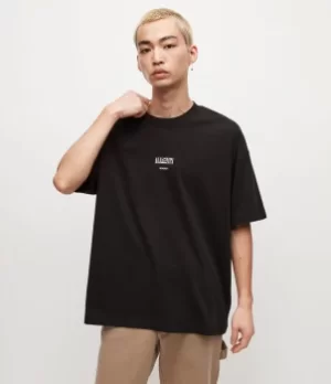 Image of AllSaints Mens Burman Crew T-Shirt, Jet Black, Size: M
