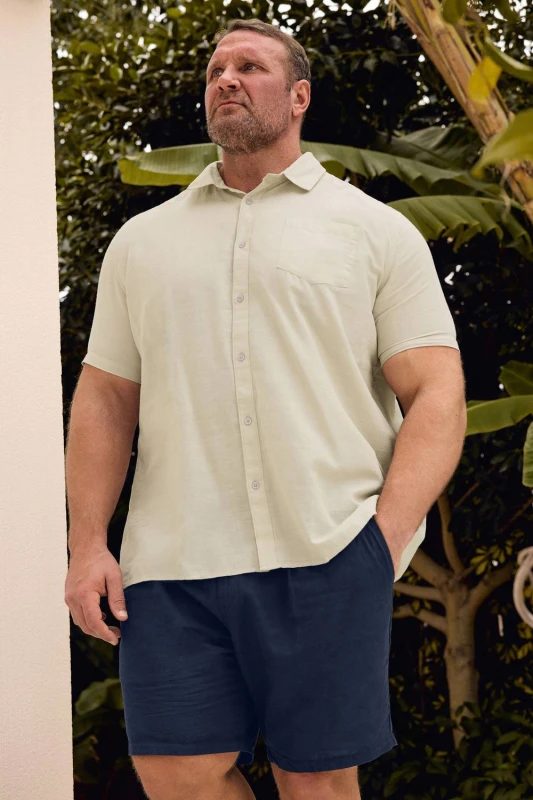 Image of BadRhino BadRhino Men Linen Short Sleeve Shirt in Stone Size: 2X-large Stone XXL Male 5063589027382