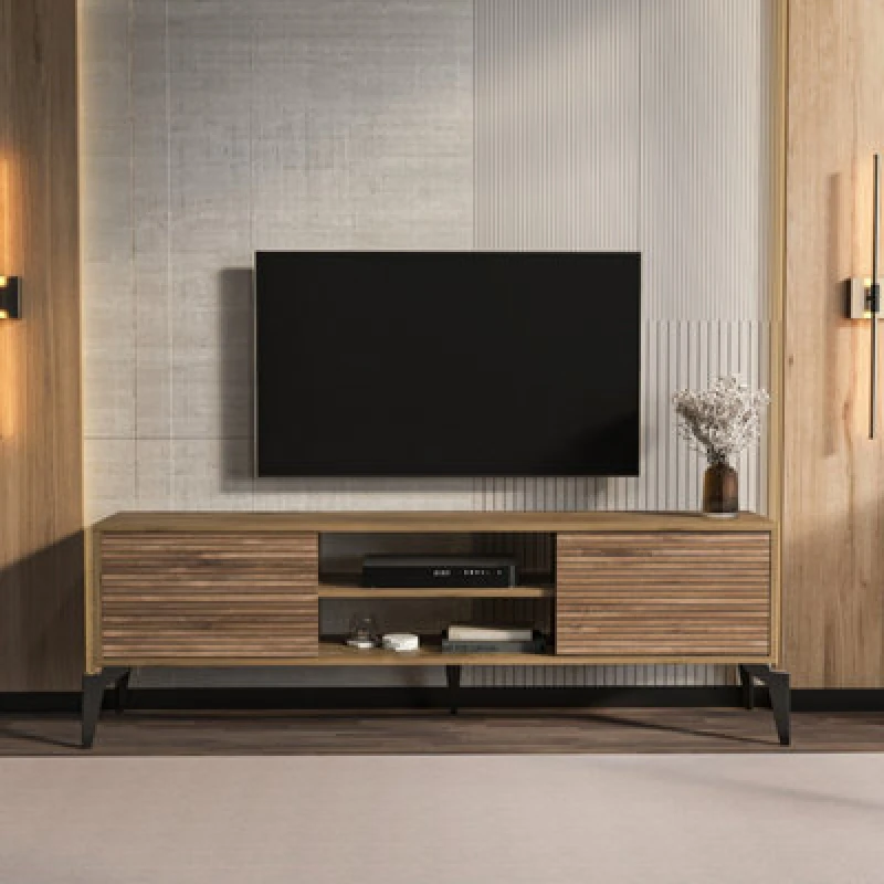 Image of Decorotika Decorotika Lojo 2 Door 2 Shelf Oud Alina TV Stand for 71" TV - Size: 52 x 160 x 29.5cm - Multi - Wilko Multi