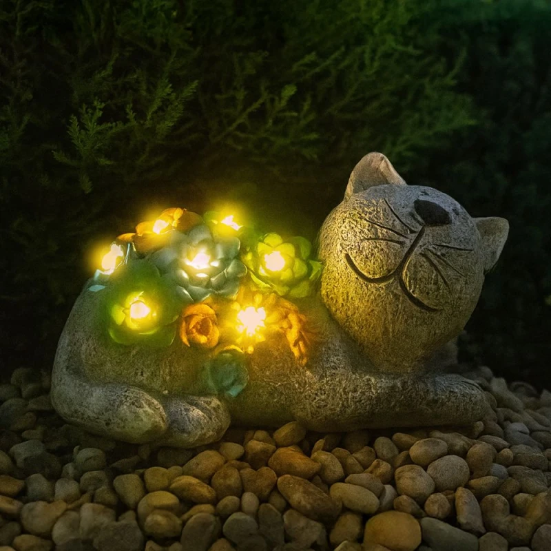 Image of ILFD Group Ltd Solar Cat Garden Ornament 22Cm / 8.5" - Pack Of 6