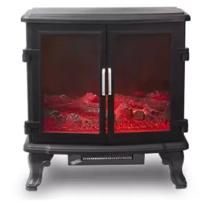 Image of Warmlite WL46039 Electric Panoramic Log Fire Stove with 3 Side View Windows, 1.3KW in Grey
