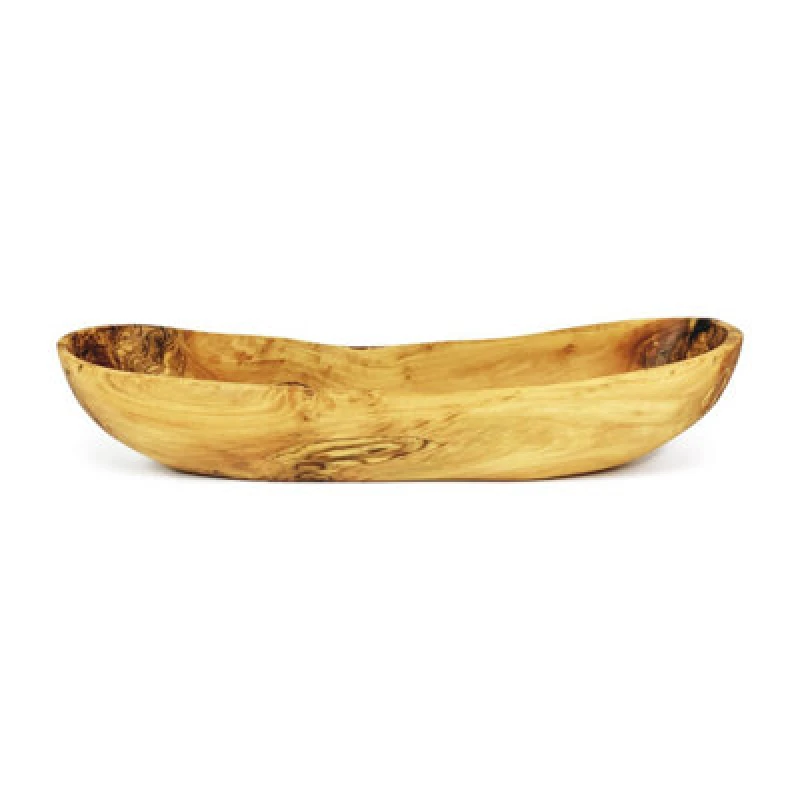 Image of Verano Spanish Ceramics Olive Wood Natural Grained Rustic Kitchen Dining Handmade Snack Boat 35cm Natural unisex