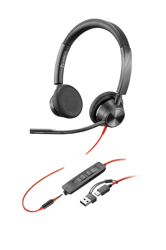 Image of HP POLY Blackwire 3325 Stereo USB-C Headset +3.5mm Plug +USB-C/A Adapter 8X221AA