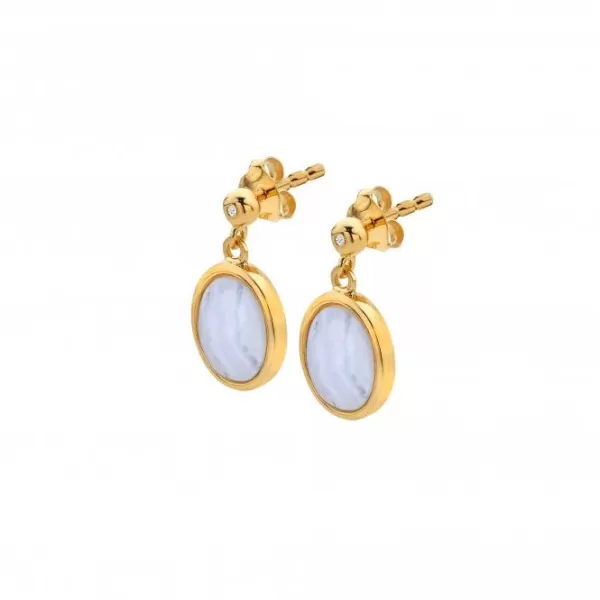 image of Horizontal Oval Blue Lace Agate Earrings DE776