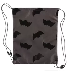 Image of Batman Girls All Over Logo Drawstring Bag (One Size) (Black/Grey)