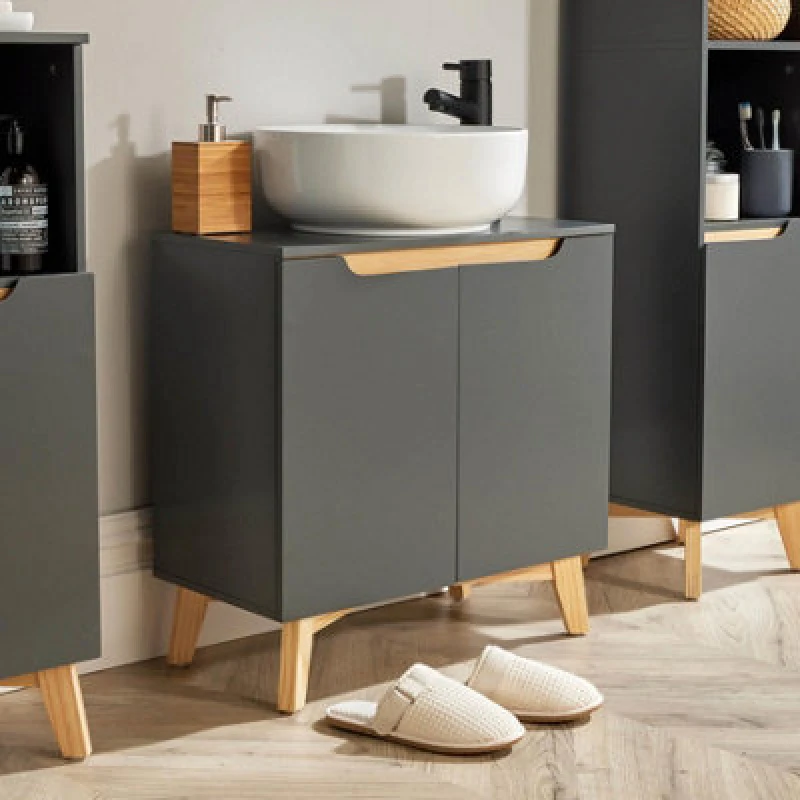 Image of Home Source Florence 2 Door Under Sink Basin Storage Cabinet Unit Grey