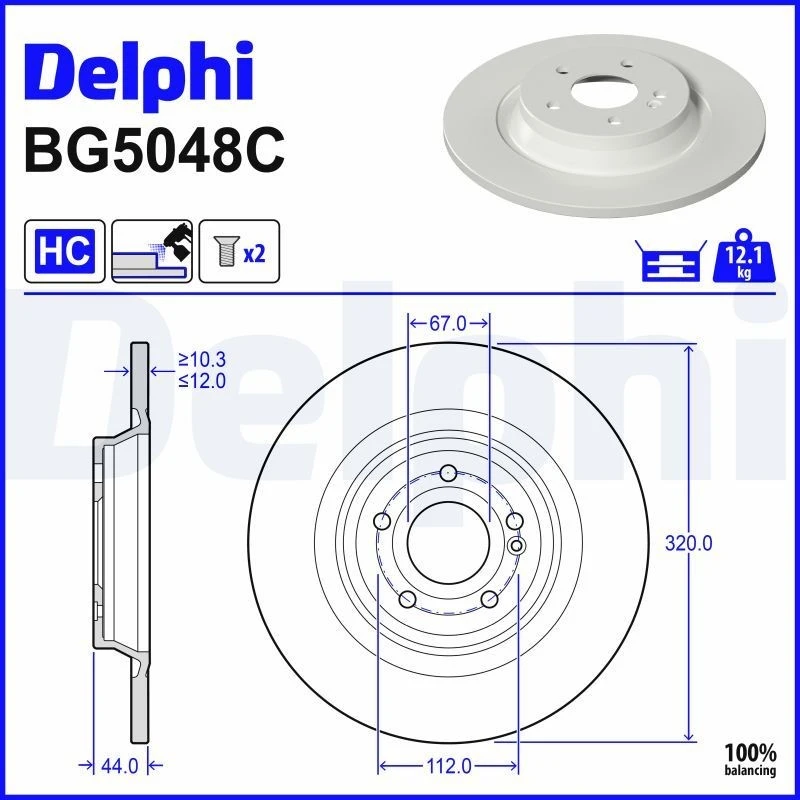 Image of DELPHI Brake disc DELPHI BG5048C