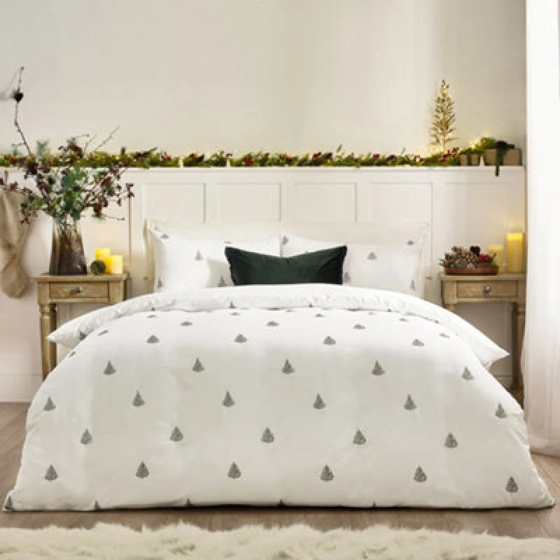 Image of Wylder Winter Forest 100% Cotton Embroidered Duvet Cover Set, Double