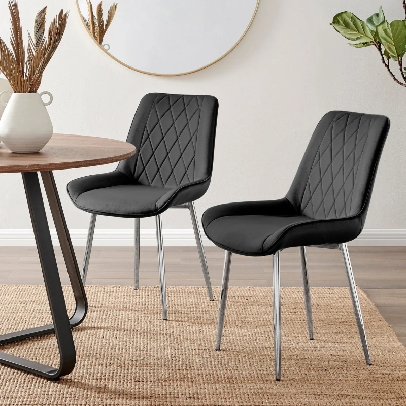 Image of FurnitureboxUK FurnitureboxUK 2x Pesaro Velvet Silver Leg Luxury Dining Chairs in Black One Size Unisex 5056542630200