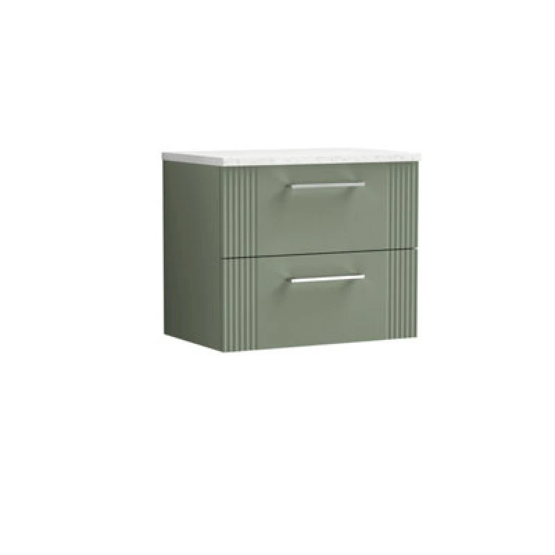 Image of Balterley 2 Drawer Wall Hung Vanity Sparkle White Laminate Worktop Green 600mm White