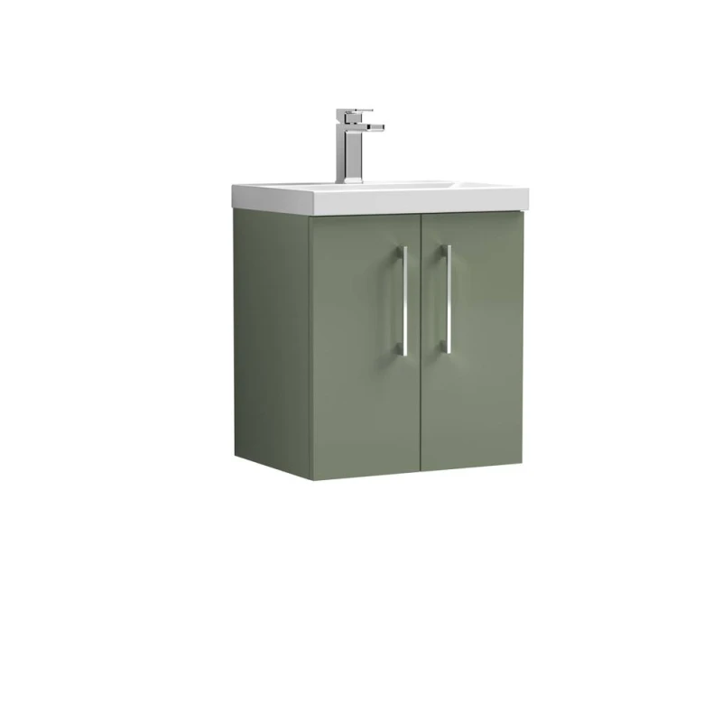 Image of Balterley Contemporary Bathroom Wall Hung 2 Soft-Close Door Vanity Unit & Mid-Edge Basin, Satin Green, 500 mm in Green Green Unisex