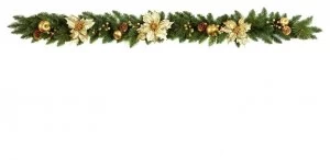 image of Premier Decorations Poinsettia Bauble Garland - Gold