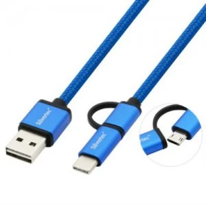 Image of Silvertec 2 In 1 Reversible USB A Male to Micro USB + USB-C TCM-10 (1M) - Blue