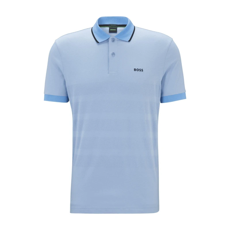Image of Boss Popcorn-Structure Stripe Polo Shirt - Blue Blue S