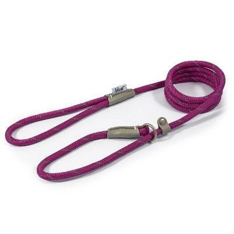 Image of Ancol Viva Reflective Rope and Real Leather Slip Dog Lead Purple