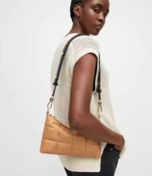 Image of AllSaints Womens Eve Leather Quilted Crossbody Bag, Palisade TAN